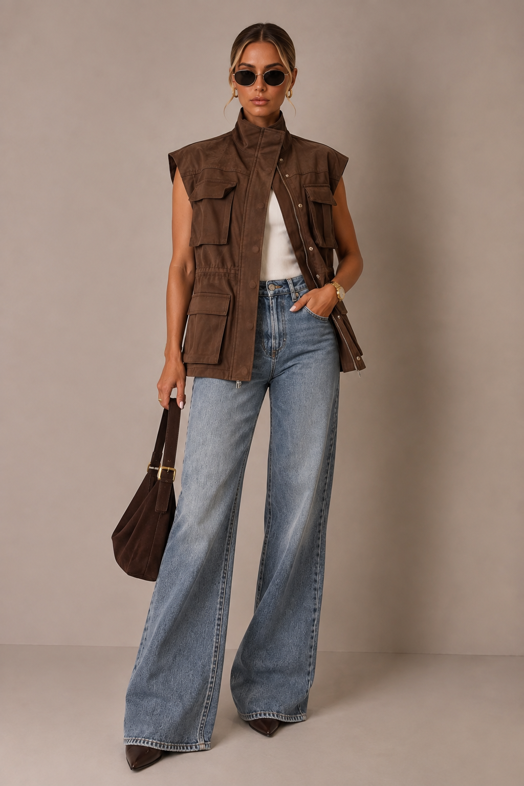 Brown Suede cargo vest